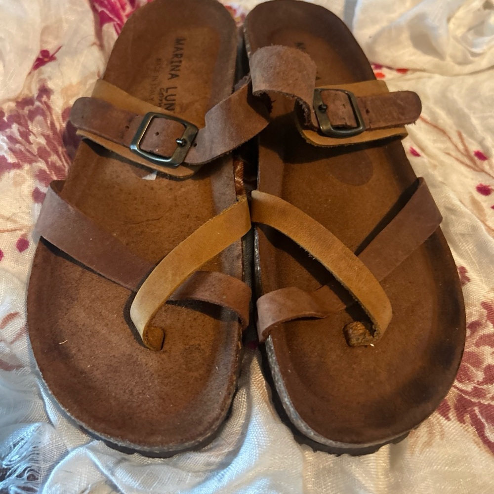 Marina Luna Brown and Tan Strappy Sandals